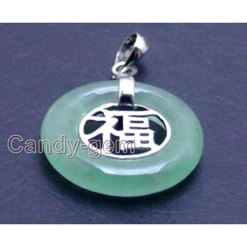 Selling jewerly >SALE Big 19mm Round natural Green gem "Fu" word silver S925 >free shipping