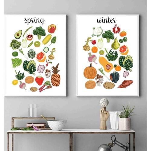 Nursery Botanical Educational Poster Seasonal Food Chart Diagram Wall Art Canvas Painting Kitchen Picture For Living Room Decor