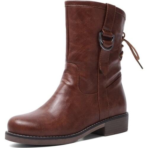 Big Size boots women shoes martin boots for women ladies boots shoes woman winter Round head after belt buckle