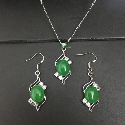 Natural Green Chalcedony Hand-carved Drop Earrings Fashion Boutique Jewelry Ladies Earrings and Necklaces Two-piece Set