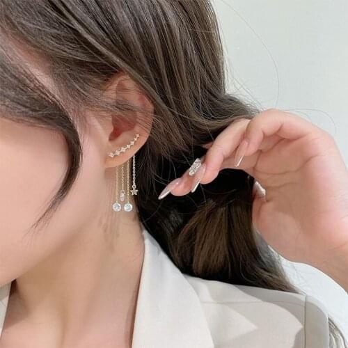 Korean Fashion Exquisite Zircon Inlaid Chain Tassel Earrings for Women Girls Graceful Elegant Creative Drop Earrings Jewelry