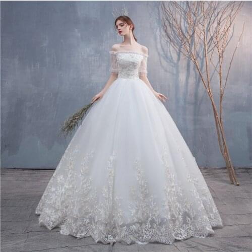 Wedding Dress 2020 Vestido De Noiva Elegant Lace Appliques Off The Shoulder Wedding Gowns Floor-length Princess Bride Dress Robe
