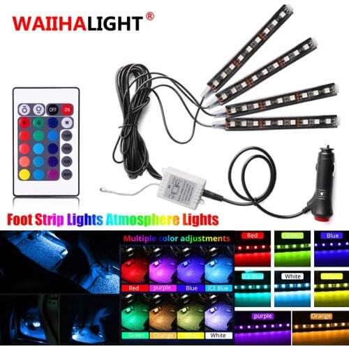 4pcs Car RGB LED Strip Light LED Strip Lights Colors Car Styling Decorative Atmosphere Lamps Car Interior Light With Remote 12V