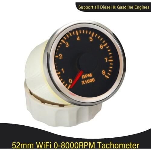 New WiFi 0-8000RPM 52mm Tachometer for Generator UTV ATV Programmable Rev Counter Diesel Gasoline White/Yellow Backlight 9-32V