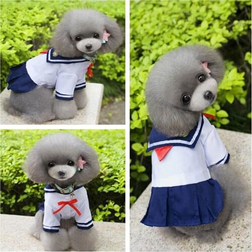 Spring/Summer School Uniform Skirt Dog Clothes Pet Clothes Cotton Dog Clothes Girl Solid Dog Clothes Dress Lovely Puppy Dress