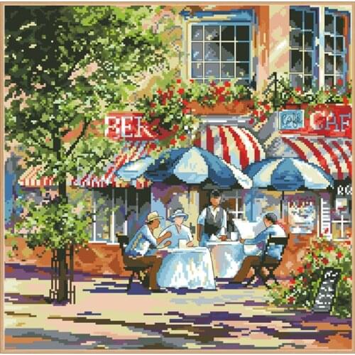 Cafe In The Sun Counted Cross Stitch Patterns Kits Printed Canvas Embroidery Package 11CT 14CT DIY Handmade Crafts Sets Painting