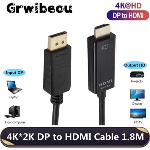 1.8M DP to HDMI-compatible Cable 4K*2K Display Port to HDMI for PC Laptop HDTV Projector Video Audio Cable DisplayPort to HDMI