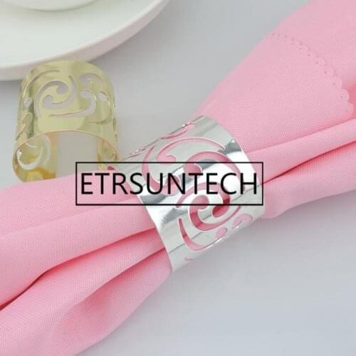 200pcs Gold Silver Hollow Napkin Rings Shiny Metal Napkin Holder for Hotel Wedding Banquet Table Decoration Accessories