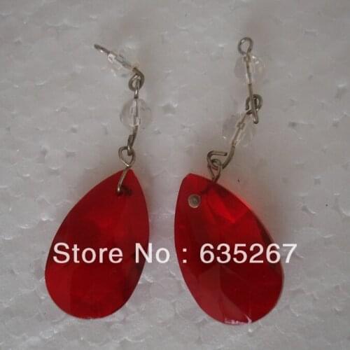 30pcs/lot , red color, 38mm faceted pear shape/angle tear drop, crystal garland strand wedding pendant