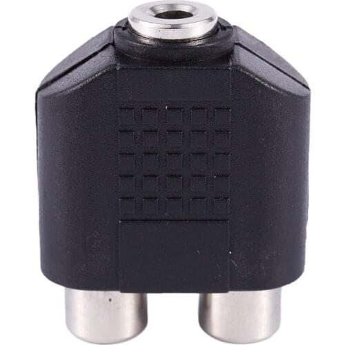 AAAE Top-3.5mm Female Socket to Dual Female RCA Jack AV Adapter Splitter Black