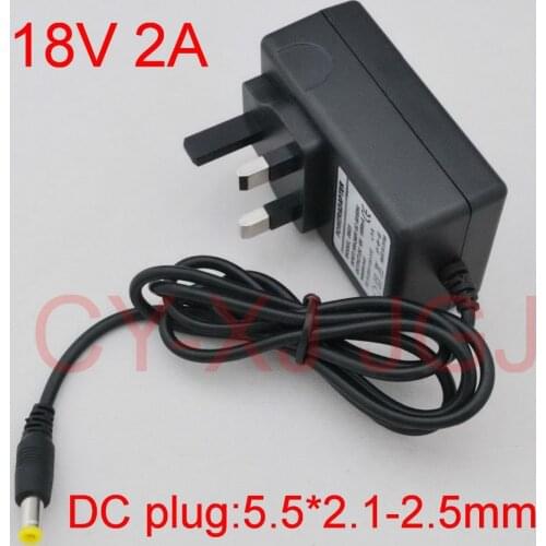 1PCS 18V 2A AC 100V-240V Converter Adapter DC 18V 2A 2000mA Power Supply UK Plug 5.5mm x 2.1-2.5mm