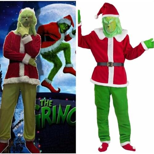 Anime cosplay 2020 Christmas cosplay costume Grinch suit Santa Claus cos top pants hat gloves Grinch suit Halloween costume pcs6