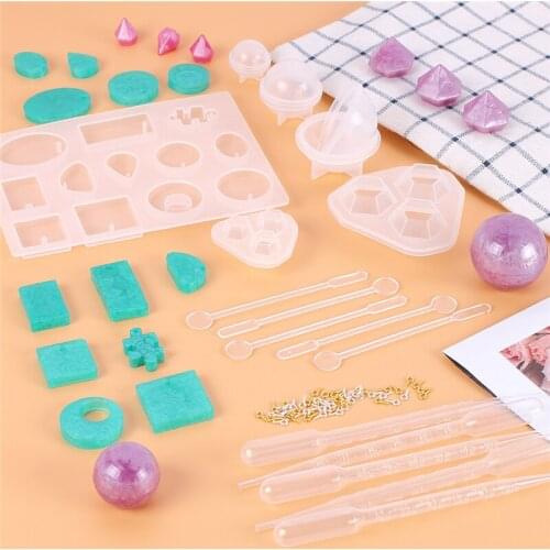 Aomily DIY 66pcs/Set Handmade Jewelry Mold Necklace Eardrop Gemstones Fondant Cake Chocolate Container Crystal Drop Resin Molds