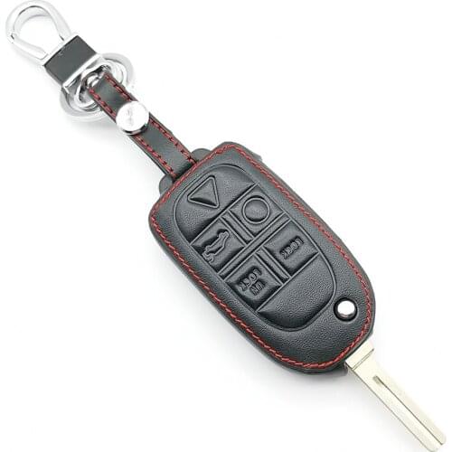 Genuine Leather Remote Control Keychain Car Key Cover For Volvo S80 S60 V50 V70 XC70 XC90 5 Buttons Key Case