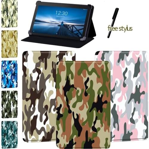 Tablet Case for Lenovo Tab E7/Lenovo Tab E10/Lenovo Tab E8 7 Inch 8 Inch 10.1 Inch - Leather Camouflage Protective Case + Stylus