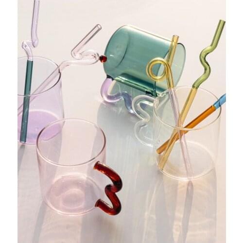 Girl Ear Glass Drink Glass Paired With Personality Characteristic Curved Colored Straw Glass Cocktail Stirrer