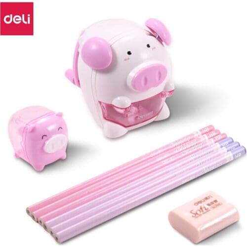 Deli 68900 School stationery gift set for the year of the pig pencil sharpener for kindergarten children