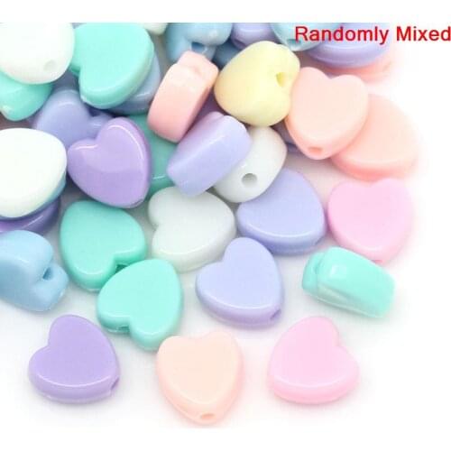 300 PCs Doreen Box Acrylic Charm Beads Heart Mixed Randomly 8mm x 8mm For DIY Bracelet Jewelry Making Findings, Hole:1.5mm