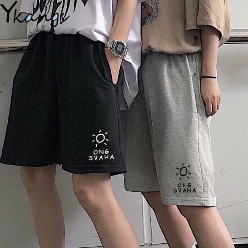 Korean Style Harajuku Sun Print Joggers Home Women Fashion Shorts Summer Gym Yoga Black Kawaii Loose Sport Beach Running Shorts