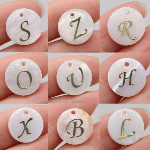 Natural Shell A-Z Alphabet Beads Pendant Mother of Pearl Shell Letter Charms for DIY Earrings Necklace Jewelry Making Gift 10PC