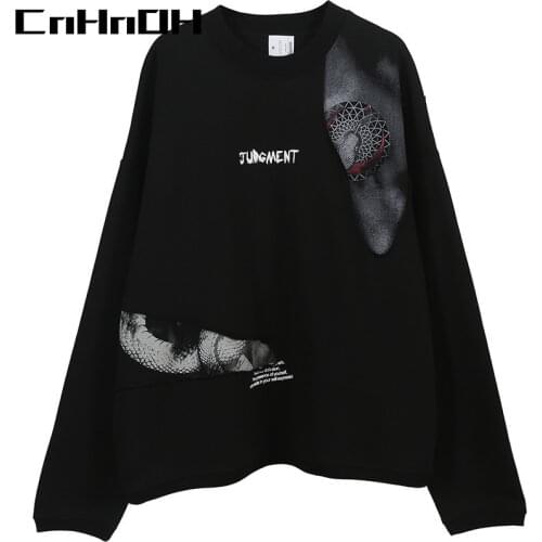 CnHnoH Hip-Hop For Couple Snake Print Long-Sleeved Stitching Fleece Loose Pullover Hoodies Black Cold Style Oversize 9393