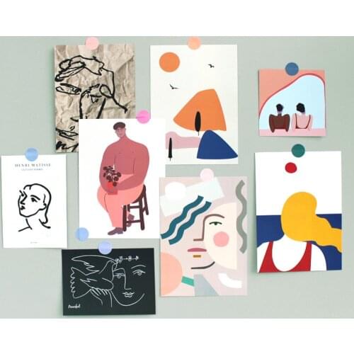 Ins Nordic Retro Abstract Art Postcard 3 sheets Classical Illustration Decoratiove Card Mini Poster Wall Sticker Photo Props