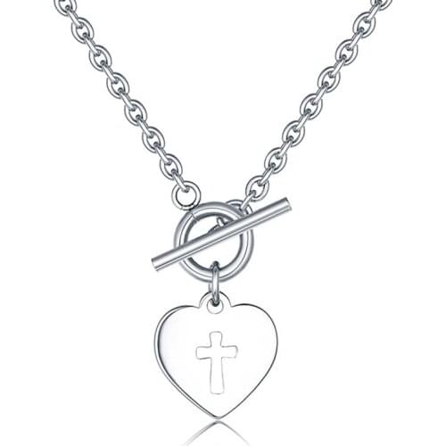 LifeJoys Cross Heart Necklace Stainless Steel Heart Charm Hollow Cross Pendant Minimalist Jewelry Cute Fashion