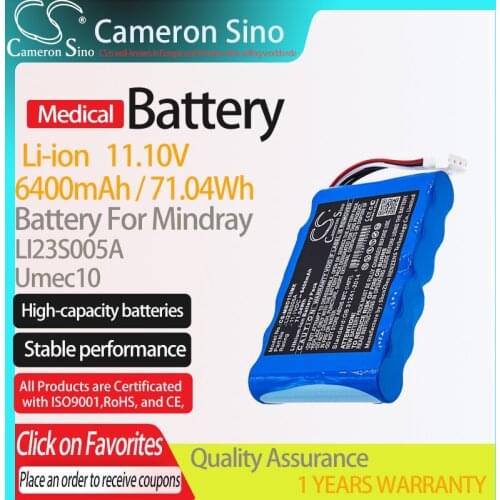 CameronSino Battery for Mindray Umec10 fits Mindray LI23S005A Medical Replacement battery 6400mAh/71.04Wh 11.10V Li-ion Blue