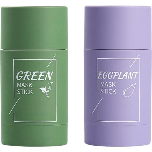 Deep Cleaning Green Tea Eggplant Solid Mask Mud Stick Daub Type Moisturizing Oil Control Remove acne Whitening skin