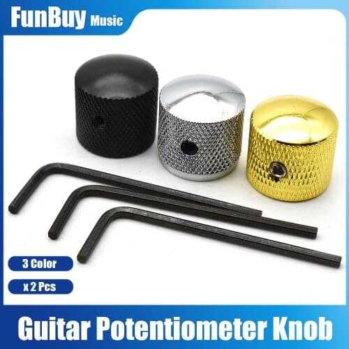 2pcs Metal Dome Tone Volume Control Knobs for Bass Guitar With Hexa-screw Lock Black Chrome Gold Guitar Parts