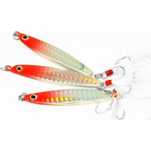 5PCS Glow Slow Jigging Metal Jig Deep sea Fishing Lure Jigbait spoon feather hook 20g