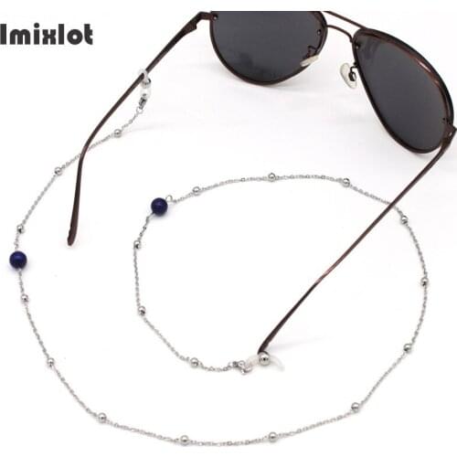 Fashion Stainless Steel Glasses Neck Strap Chain Dark Blue Crystal Beads Eyeglass Necklace Metal Sunglasses Cords Eyewear Holder