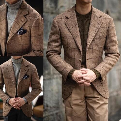 Fashion Plaid Men Tuxedos Custom Made Classic Vintage Two Buttons Check Blazer Daily Smart Casual Wear Jacket Coat 1 Piece