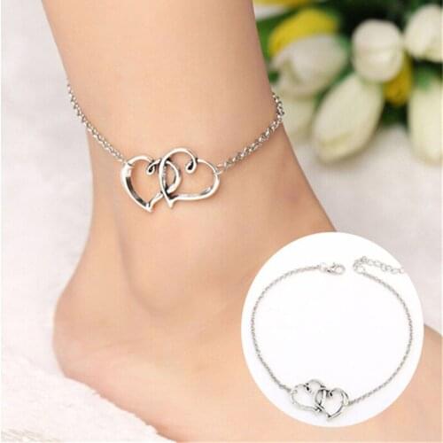 New Anklets Love Double-hearted Foot Chain Lady Beach Bracelet Anklet Fashion Accessories