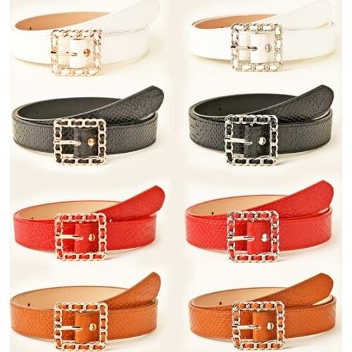 Ladies Fashion Imitation Crocodile Leather Belt High Quality Multicolor Gold and Silver Buckle Strap All-Match Jeans Waistband