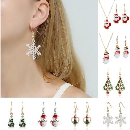 FENGRISE Earring Necklace Christmas Decor Santa Claus Eardrop Pendant Christmas Decor For Home 2020 Navidad Ornament Xmas Gift
