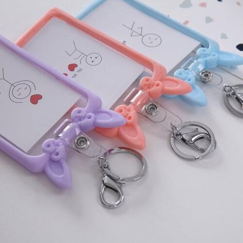 Silicone cute bow-knot Card Holder ID Card work card hang buckle school Meal Card Bus Card package Boutique Kawaii card cover