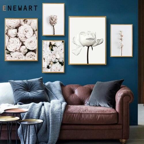 Scandinavian White Penoy Flower Botanical Canvas Art Poster Decorative Print Wall Decorative Painting Picture Home Decor
