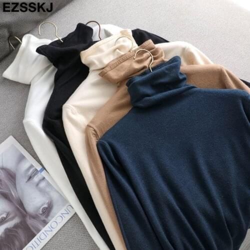 Pile collar Loose soft solid color turtleneck Sweater Pullover Women Casual Long Sleeve chic bottom Sweater Female Jumpers top