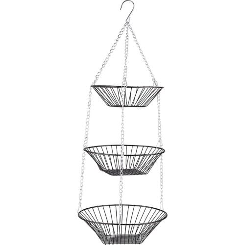 3-Tier Hanging Basket Fruit Organizer, Heavy Duty Wire Organizer for Kitchen Bathroom Storage