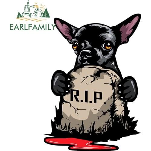 EARLFAMILY 13cm x 9.8cm for Chihuahua Grave Stone Car Stickers Scratch-Proof Creative Decals Car Accessories Vinyl Car Wrap