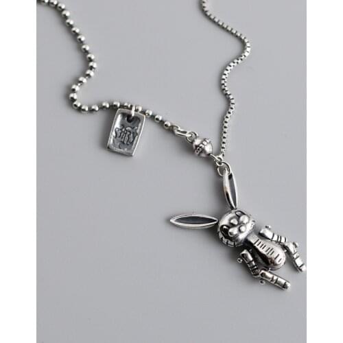 Vintage Sweater Thai Silver Cute Mechanical Rabbit Necklace For Women 925 Sterling Silver Necklaces Jewelry