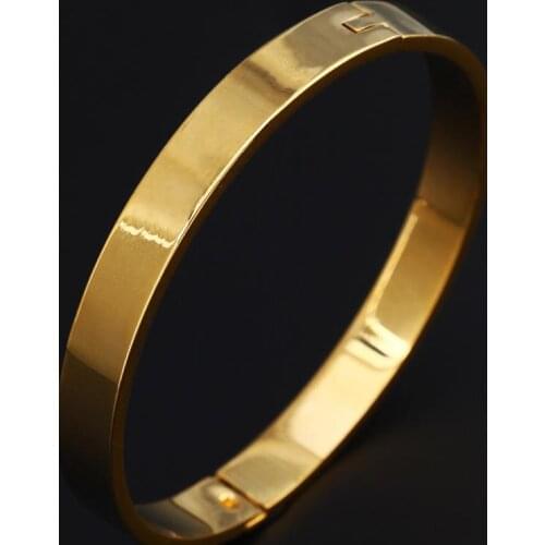 Gold Color Simple Smooth Couple Jewelry Girls Lover Bangle Plain Bracelets