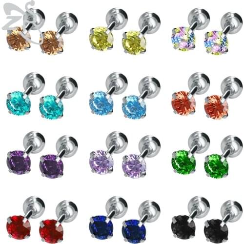 ZS 4mm 12 Pairs/lot Stud Earrings AAA Cubic Zircon Ear Cartilage Piercing Jewelry Womens Studs Earrings for Childern Kid 2019