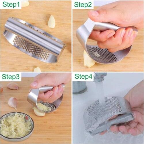 1pc Stainless Steel Garlic Press Manual Garlic Mincer Chopping Garlic Tools Curve Fruit Vegetable Tools Home Kitchen Accessories