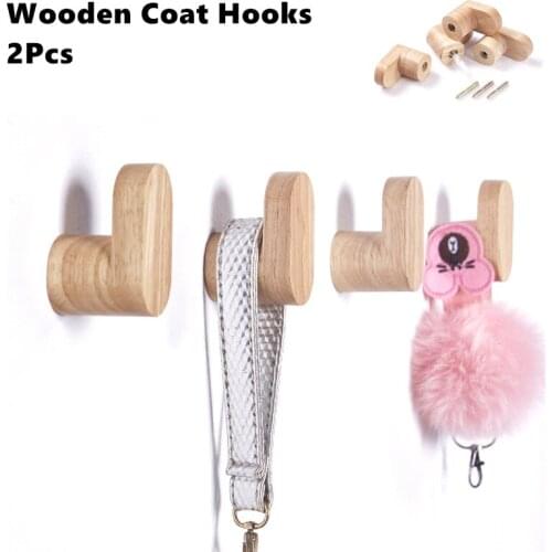 2Pcs Wooden Coat Hooks Home Wall Clothes Robe Key Storage Hanger Bathroom Towel Hanging Rack