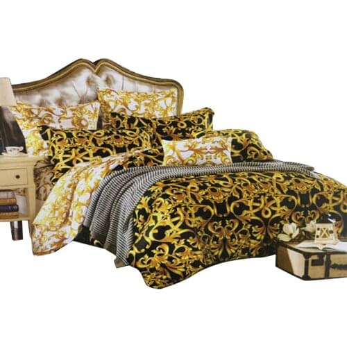 High-end Luxury French Italy Style Design King Queen Size Coffee Golden Color Pattern Print Sets Home Use 4PCS Bedding