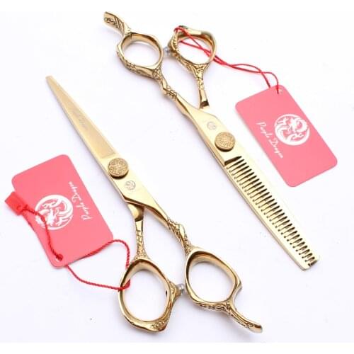 5.5" 16cm Purple Dragon 440C Gold Color Cutting Scissors Thinning Shears Professional Hairdressing Scissors Hair Scissors Z9001