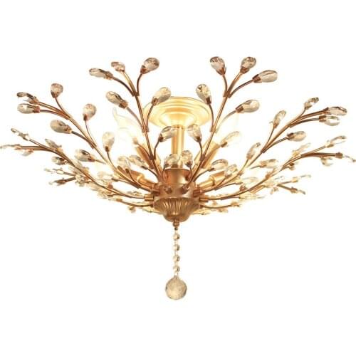 American crystal ceiling lamp creative wrought iron retro living room dining room bedroom lamps American simple