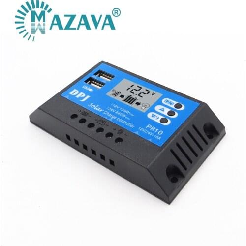 PR10 24V 12V 10A Auto Solar Panel Battery Charge Controller PWM LCD Display Solar Collector Regulator with Dual USB Output
